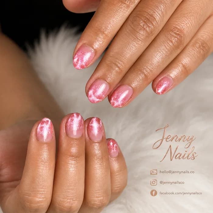 Pink chrome short nails at Elysian Nails & Spa in Green Valley, Arizona